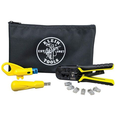 Klein Tools VDV026-212 Kit di installazione coassiale con strumento a crimpare, tagliacavi, spellafili e connettori F con borsa di stoccaggio