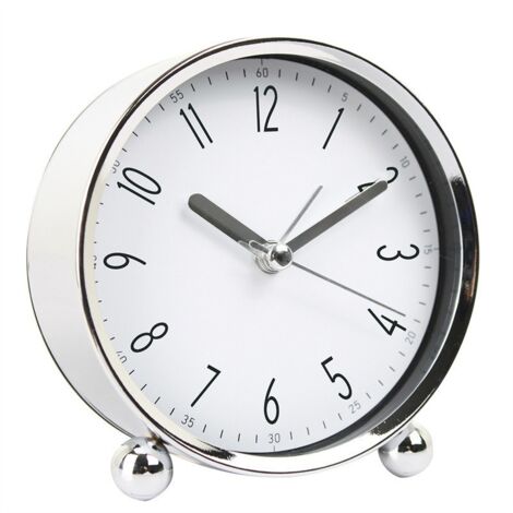 Kleine 13,5 cm Uhr – Retro-Analog-Tischuhr ohne Ticken mit Licht, geräuschlos, aus Metall