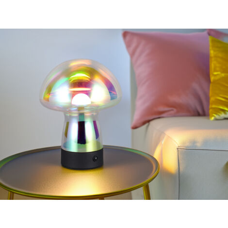 Kleine Akku Tischlampe DOOLEY aus irisierendem Glas, Höhe 18cm