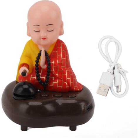 Kleine buddhistische Mönchsfigur mit USB-Anschluss, LED-Beleuchtung und Musik – Auto- oder Heimdekoration
