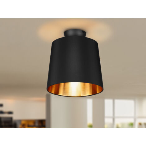 Kleine Deckenleuchte LAUREA mit Stoff Lampenschirm Schwarz Gold Ø 30cm