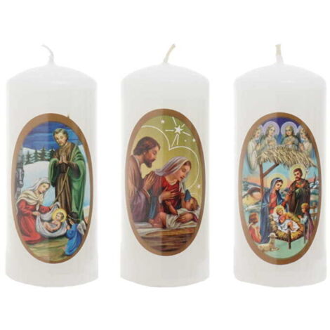 Kleine dekorative Weihnachtskerze mit festlicher Grafik