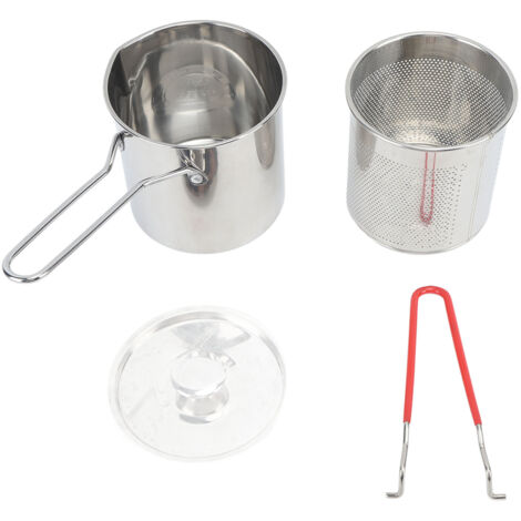 Kleine japanische Edelstahl-Fritteuse, 3-teilig: Topf + Abtropfkorb + Deckel, ölsparend