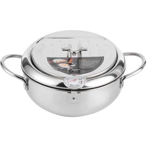 Kleine japanische Edelstahlpfanne mit Thermometer, induktionsgeeignet, 24 cm