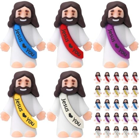AUTRES Kleine Jesus-Figuren, originelles Design, Jesus Love You, Mini-Gummi-Jesus-Spielzeug zum Verstecken und Suchen, religiöse Partygeschenke, Sonntag, Schule, Taufe, Geschenke, Stuffers, lebendige