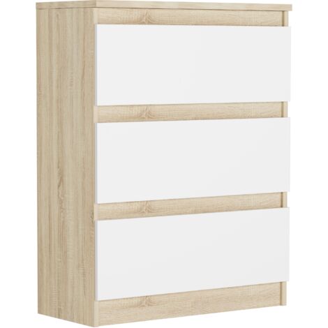 Kleine Kommode mit Schubladen, Sonoma Mix Weiß - 76 x 40 x 70 cm - Modern R3