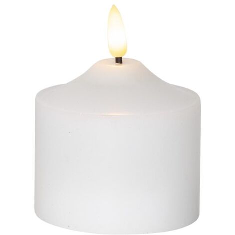Kleine LED Blockkerze ,Flamme', Batterie und Timer, flackernd, warmweiß, 9,5cm