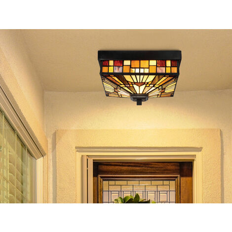 Kleine LED Deckenleuchte im Tiffany Stil für Innen & Außen, Breite 26cm