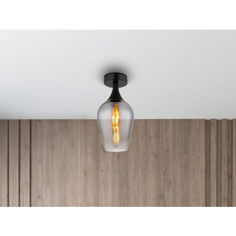 Kleine LED Deckenleuchte mit Rauchglas Lampenschirm, Ø 15cm