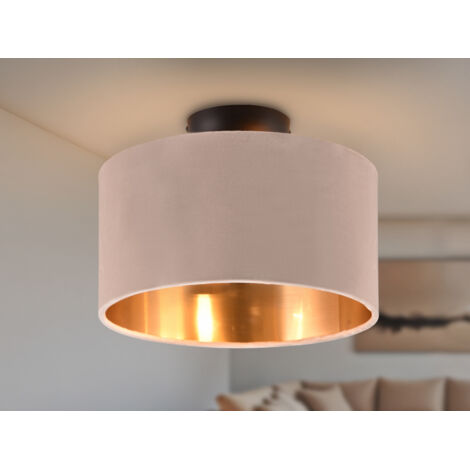 Kleine LED Deckenleuchte mit Samt Lampenschirm Beige Gold, Ø 30cm