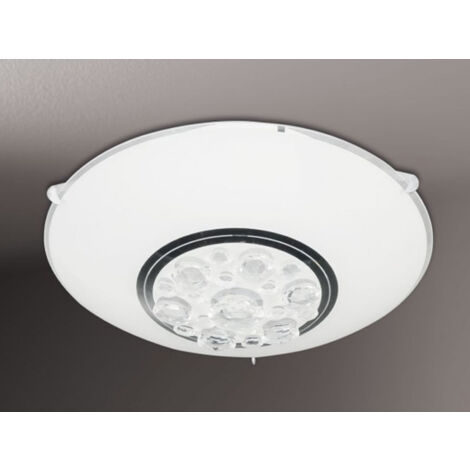 Kleine LED Deckenleuchte NOA Glas weiß mit Kristall Ø 25cm