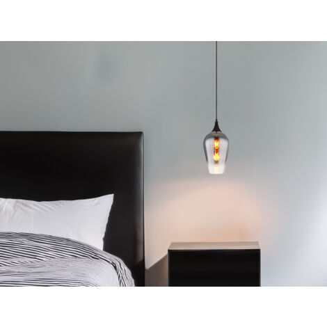 Kleine LED Pendelleuchte 1-flammig Rauchglas Lampenschirm, Ø 18cm