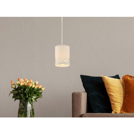 Kleine LED Pendelleuchte aus Stoff, 4-stufig höhenverstellbar, Ø 15cm