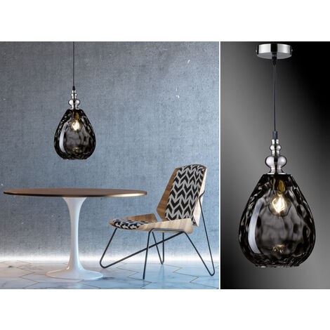 Kleine LED Pendelleuchte mit Rauchglas Lampenschirm, Ø 20cm