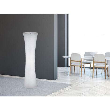 Kleine LED Stehleuchte Lichtsäule aus Stoff in Weiß Zylinder, Höhe 123cm