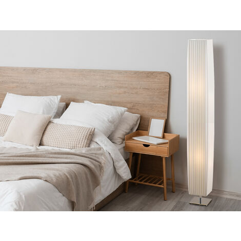 Kleine LED Stehleuchte mit Plissee Stoffschirm Weiß eckig, Höhe 119cm