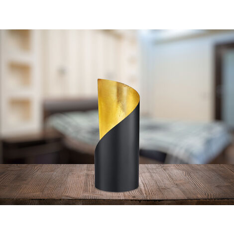 Kleine LED Tischleuchte 1 flammig Metall Schwarz matt / Gold, Höhe 24cm