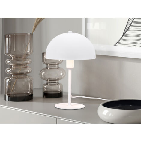 Kleine LED Tischleuchte aus Metall Weiß in Pilzform, Höhe 30cm