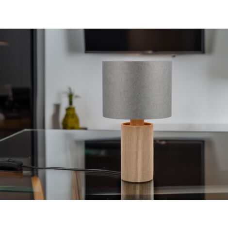 Kleine LED Tischleuchte aus recycelter Pappe und Bambus, Höhe 28cm