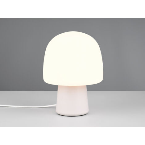 Kleine LED Tischleuchte mit Glasschirm & Metallfuß Hellgrau, Höhe 27cm