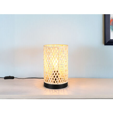 Kleine LED Tischleuchte mit Korbgeflecht Lampenschirm aus Bambus, Höhe 23cm