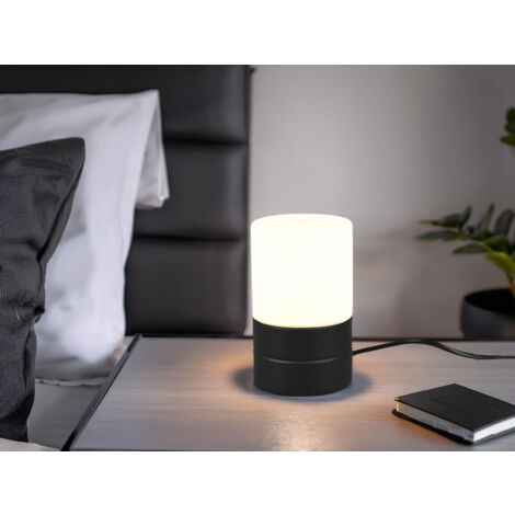 Kleine LED Tischleuchte per touch dimmbar, Schwarz mit Glasschirm, Höhe 15cm