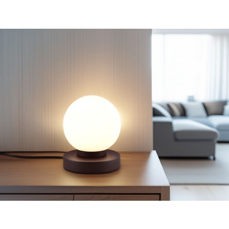 Kleine LED Tischleuchte Rostoptik mit Glaskugel & Touchfunktion, Höhe 15cm
