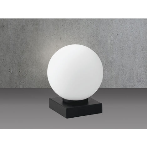 Kleine LED Tischleuchte Sockel Schwarz - Kugel Opalglas Weiß, Höhe 17,5cm