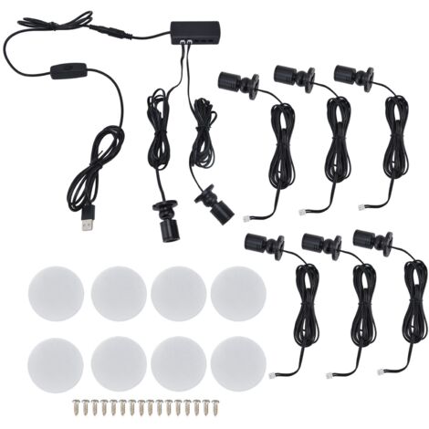 Kleine, runde, dimmbare, USB-betriebene LED-Schrankleuchten für Vitrinen oder Ausstellungsräume, 8er-Pack