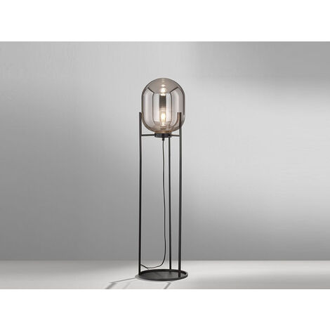 Kleine Stehlampe REGI Tripod mit Rauchglas Glaskugel - Höhe 110cm