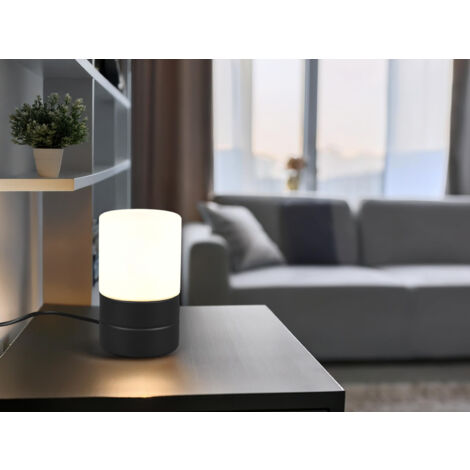 Kleine Tischlampe ARY II mit Touchfunktion & Glasschirm Schwarz, Höhe 15cm