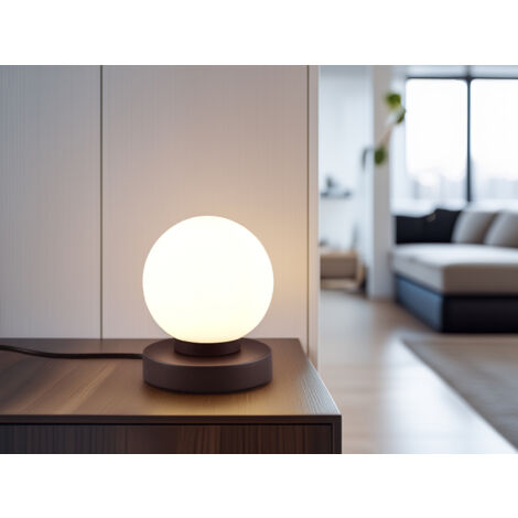 Kleine Tischlampe PRINZ II Rostoptik mit Glaskugel & Touchfunktion, Höhe 15cm