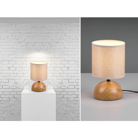 WEBMARKETPOINT Kleine Tischleuchte LUCI mit Keramikfuß Holzoptik & Stoffschirm, Höhe 23cm