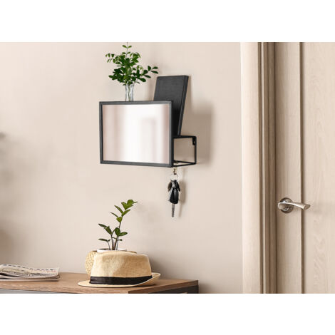 Kleine Wandgarderobe MIMI Metall Schwarz mit Spiegel und Ablage, Breite 34cm
