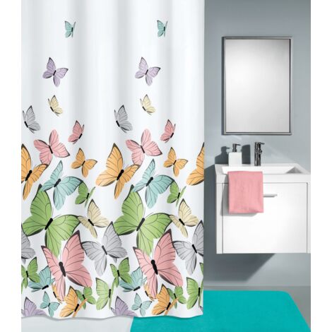 Kleine Wolke - Tenda da doccia con farfalle, 180 x 200 cm, multicolore, 200 x 180 x 2 cm