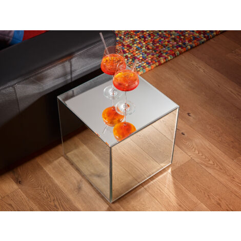 Kleiner Beistelltisch LEANA Würfel mit Spiegelglas, Höhe 45cm
