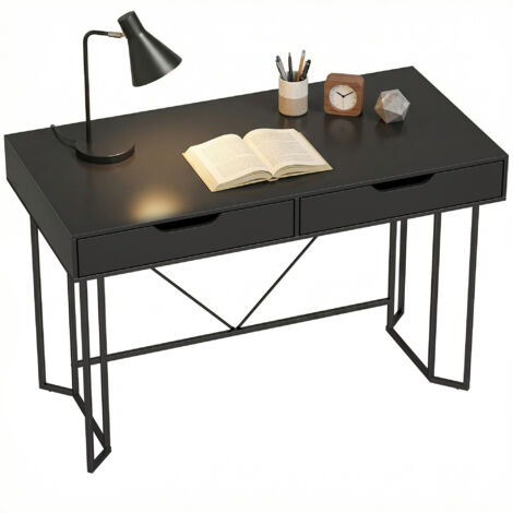 Kleiner Computertisch mit 2 Schubladen, Schreibtisch mit großer Arbeitsfläche 120 x 60 x 77 cm Schwarz