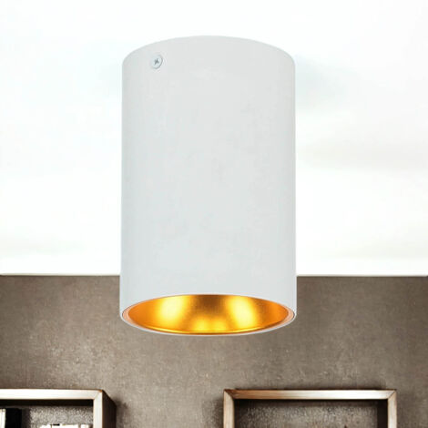 Kleiner Deckenspot Aufputz Ø 9,5 cm H: 12,5 cm in Weiß Kupfer-Gold GU10 Deckenlampe Spot