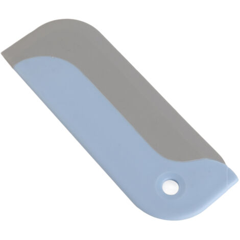 Kleiner, ergonomischer Wasserschaber mit abgerundeter Kante und multifunktionaler Aufhängeöse für Spiegel und Arbeitsplatten, aus Kunststoff.