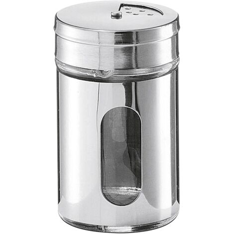 Kleiner Gewürzhalter aus Glas im Edelstahlgehäuse mit Visier, Zeller