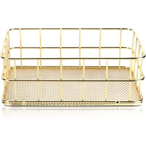 Kleiner, goldfarbener Aufbewahrungskorb aus Schmiedeeisen für Kosmetikartikel, geeignet für Schreibtisch, Schlafzimmer oder Badezimmer