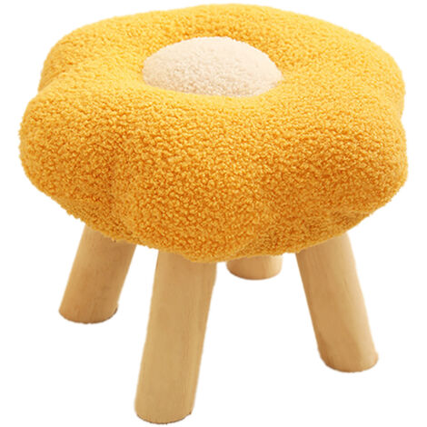 Kleiner Hocker mit Füßen, niedliches Sonnenblumenmuster, weicher Samt, hochbelastbares Holz, für Wohnzimmer und Schlafzimmer, Gelb