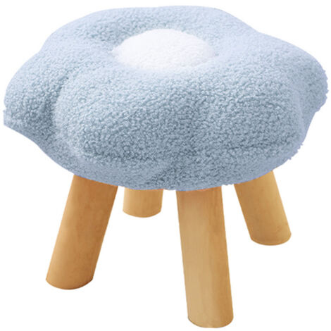 Kleiner, niedlicher Sonnenblumen-Hocker, weicher Samt, hochbelastbares Holz, für Wohnzimmer, Schlafzimmer, Hellblau