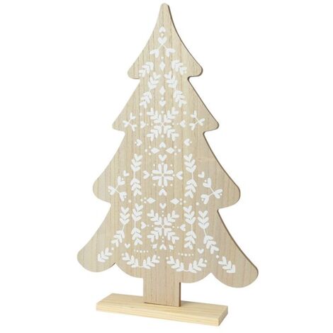 Kleiner Tannenbaum aus Holz mit weißen Details, 30 x 6 x 48 cm, BASICS