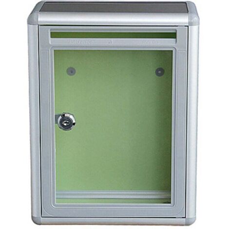 Kleiner, transparenter Wandbriefkasten mit Schloss. Wandbriefkasten aus Acryl-Aluminium.