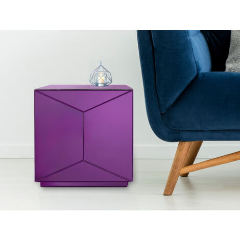 Kleiner Würfel Beistelltisch NIVA mit Spiegelglas Lila, Höhe 40cm