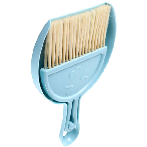 [Kleines Besen- und Kehrschaufel-Set] + [Mini-Kehrbesen]-Set + Blau + Tragbarer Kunststoff mit lächelndem Gesicht für Büro und Tisch
