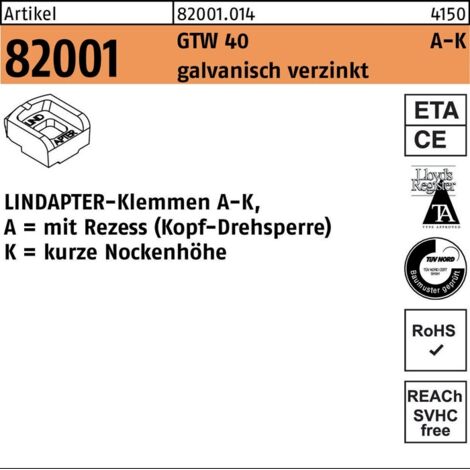 Klemmen R 82001 GTW 40 KM 12/4,5 galv.verz. 1 Stück LINDAPTER
