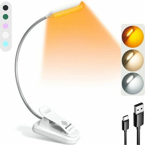 Klemmleuchte, Klemmlampen, Tischlampe, Mini Nachttischlampe Leselampen, 3 Farben und 3 Helligkeitsstufen, Leichtes Buchlicht, Weiß, KINSI