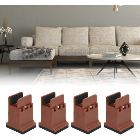 Klemmschrauben-Möbelfüße – 4 Stück, verstellbar, braunes Gummi, für schwere Betten, Sofas und Tische